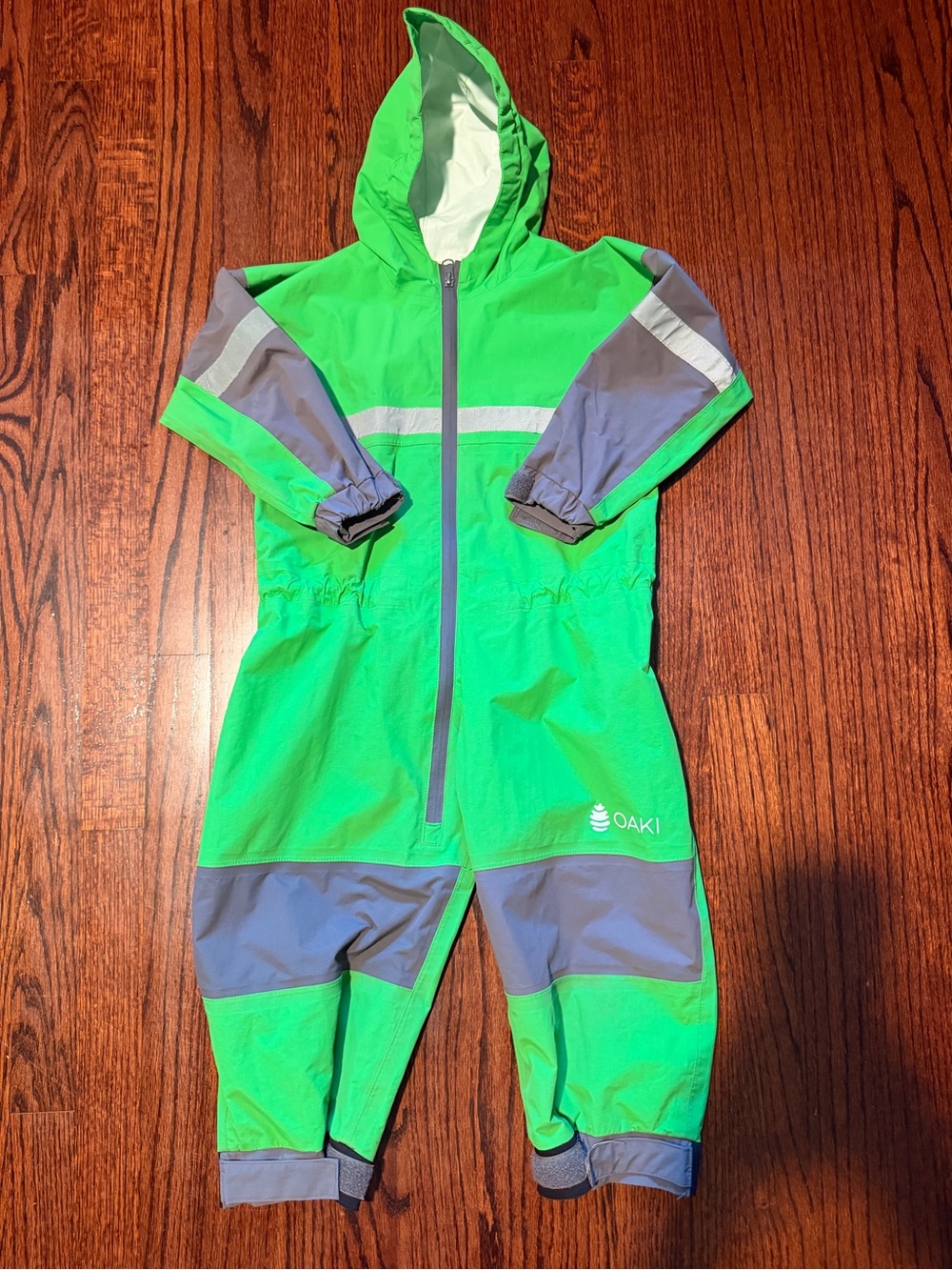 Oaki Bright Green Waterproof Kids Rain Suit with Reflective Panels 4T EUC